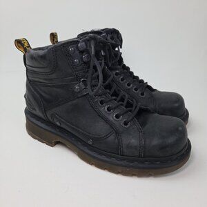 Dr Martens Soren AW004 Black Leather Comp Toe Lace Up Boots Men's Size 7 Women 8